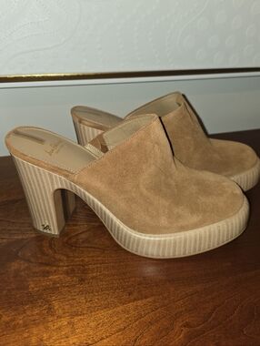 Sam Edelman Tan Suede Platform Mule Heels